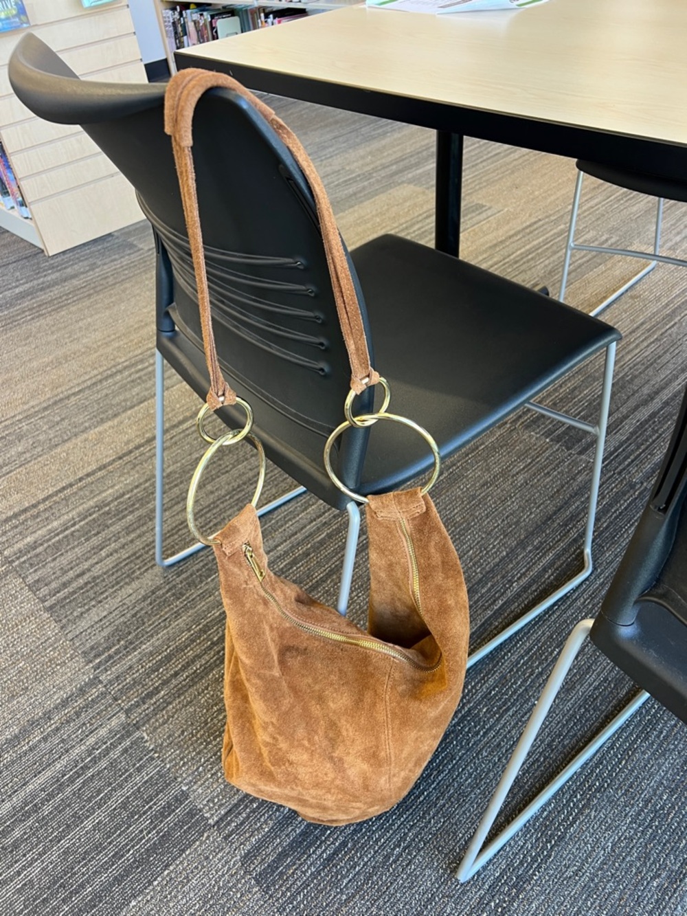 MARLON made in Italy suede leather hobo bag shoulder purse with gold hoop rings
